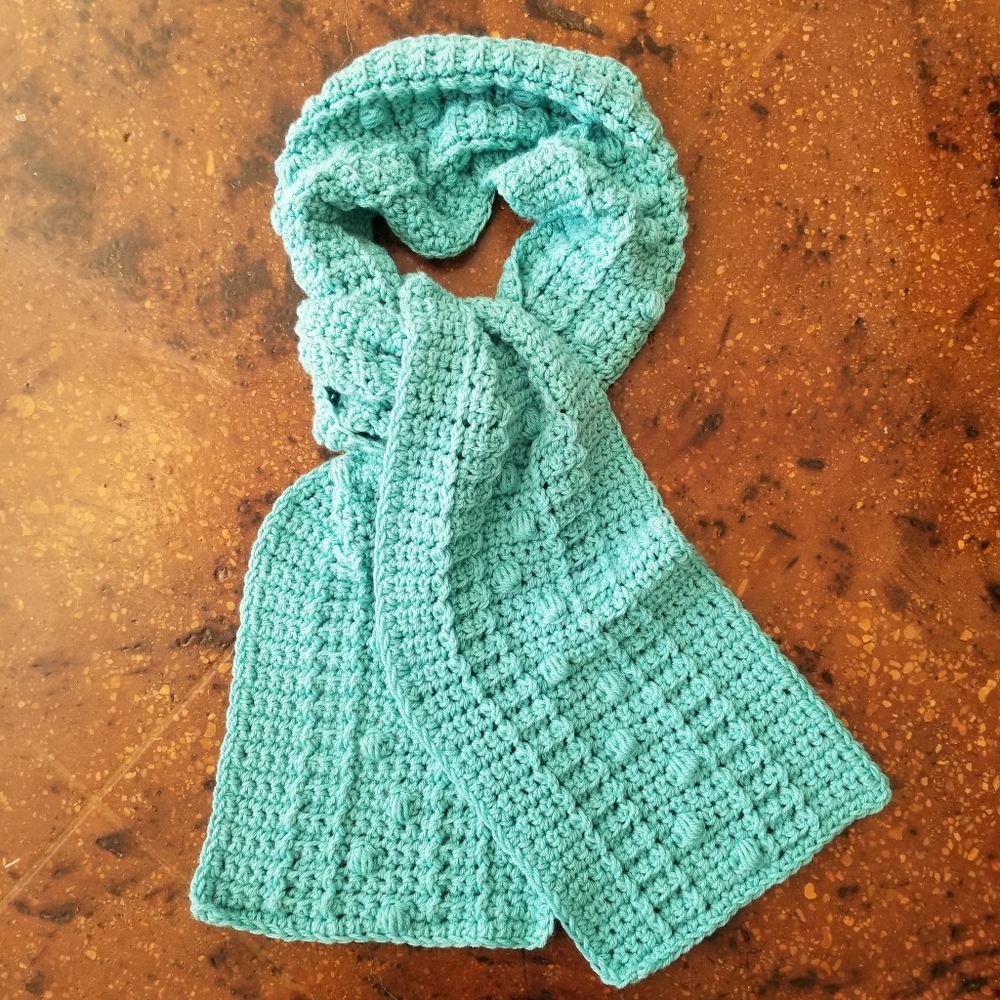 Puffs & Ladders Solid Turquoise Scarf Handmade